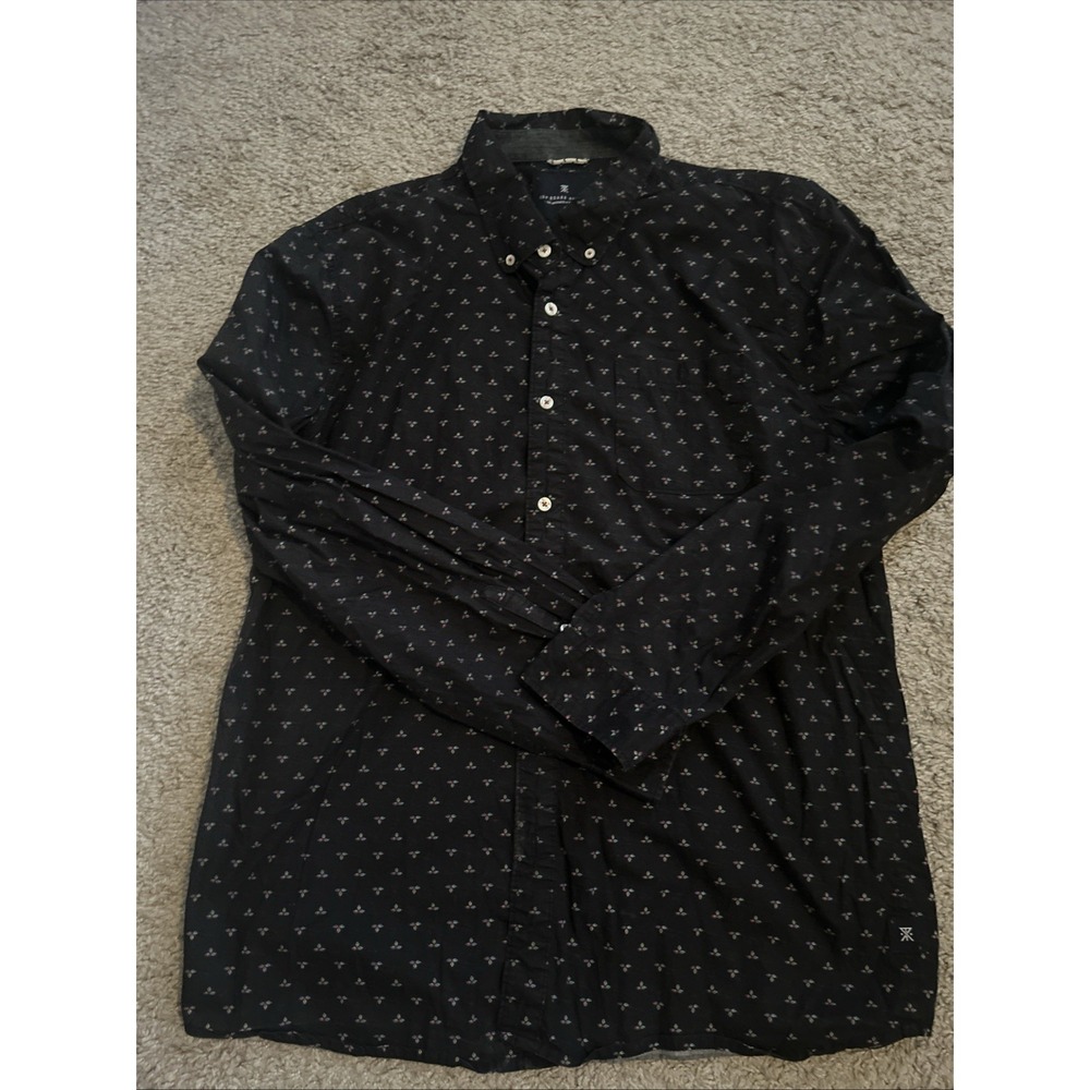 Roark Revival Shirt Mens Xl Blue Short Sleeve Button Up Allover Print Pocket
